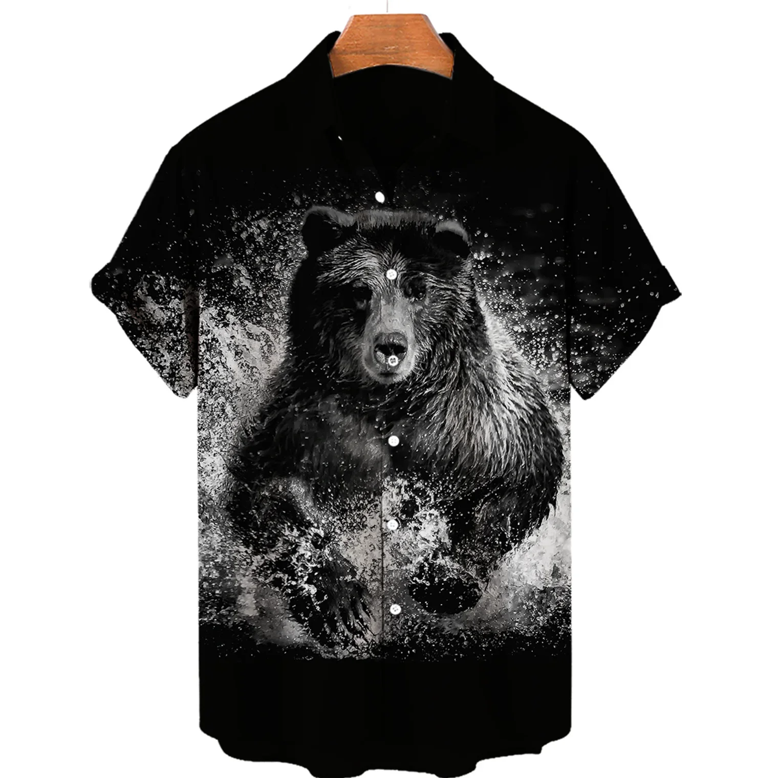 Russian Men's Shirt Bear Print Shirt Russian Short Sleeve Harajuku Streetwear Oversized Loose Suspenders Manly Retro Shirt