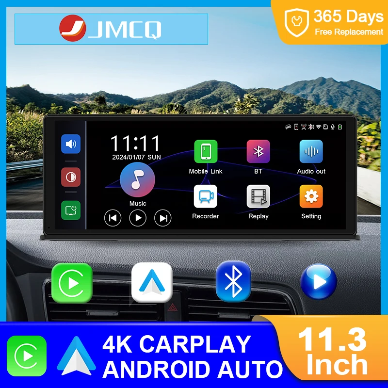 

JMCQ 11.3" Dash Cam 4K 2160P Car DVR Recording Carplay & Android Auto Wireless Connection 5G WiFi GPS Navigation Dashboard