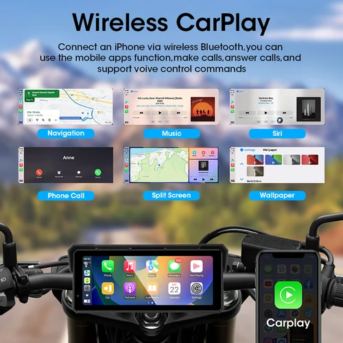 Imagen 2 del producto JMCQ portátil 8,1 pulgadas IP67 impermeable motocicleta 4K DVR navegación GPS inalámbrico Carplay Android Auto Moto grabadora Monitor