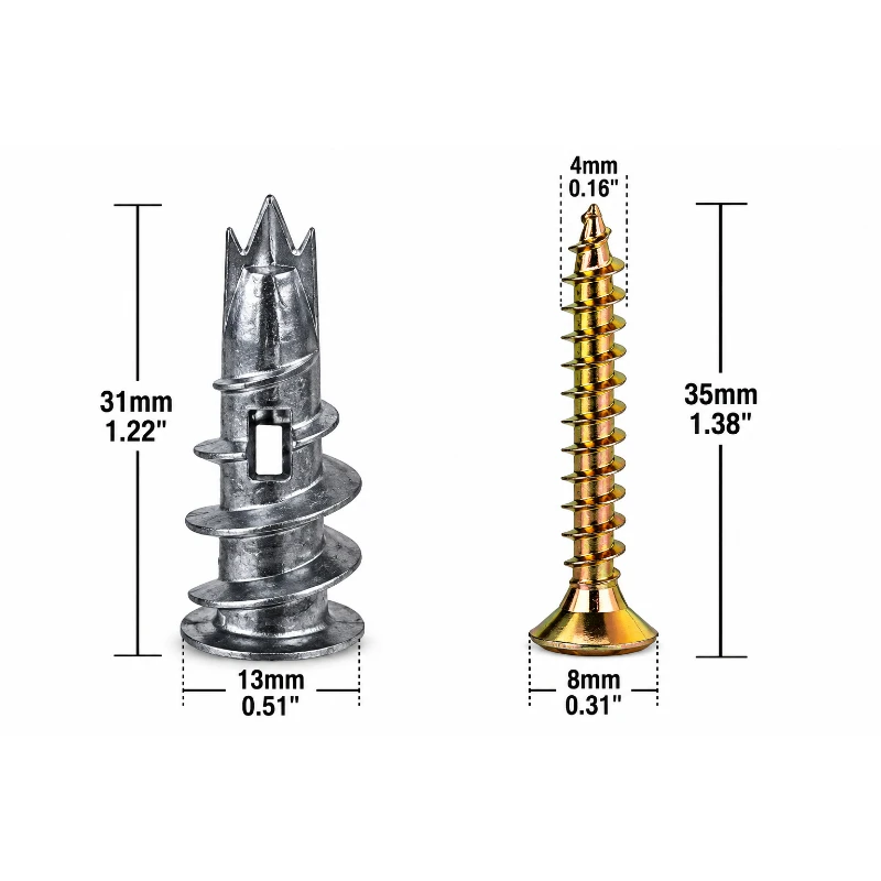 10pcs Single point Zinc Alloy Quick Drywall Anchors13×31Self drilling Expansion Screws for Gypsum Board Flooring Spiral Design