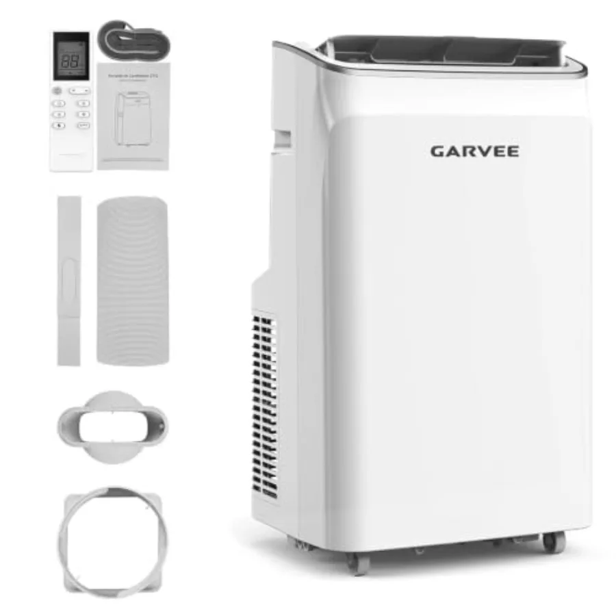 Portable Air Conditioner 12000 BTU for home office use, white ABS plastic housing, compact design with cooling/dehumidifier/fan