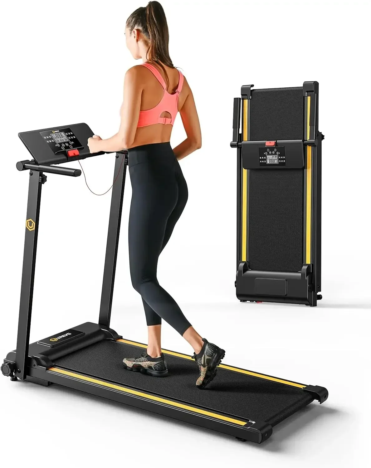 Folding Treadmill, 2.25HP Treadmills for Home with 12 HIIT Modes, Compact Mini Treadmill for Home Office, Space Saving Sma