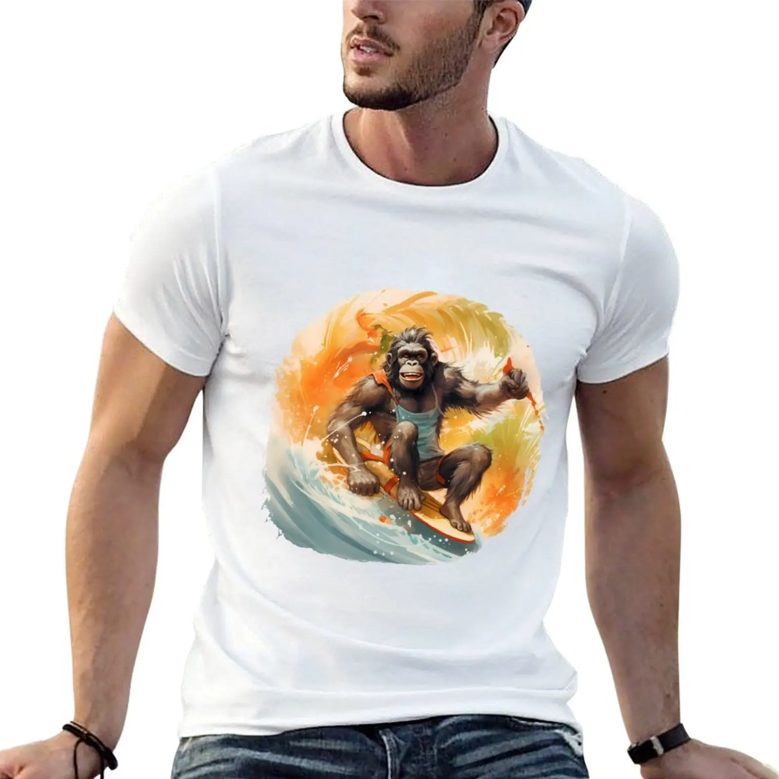 

for t oversize Surfing anime printed Aquarell shirts t man Monkey shirts T-Shirt