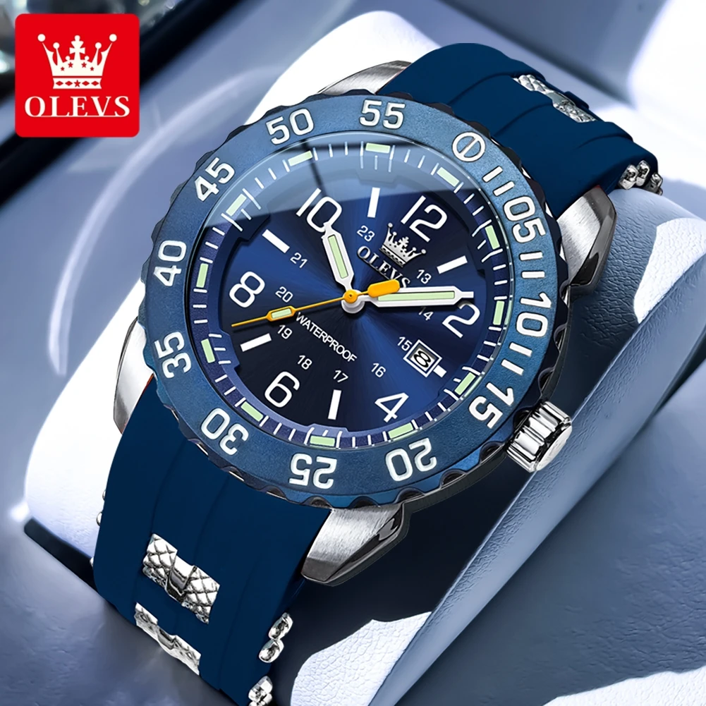 OLEVS 3688 New Man Watch Waterproof Quartz Watches For Men High Hardness Mirror Luminous Original Male Hand Clock Silicone Strap