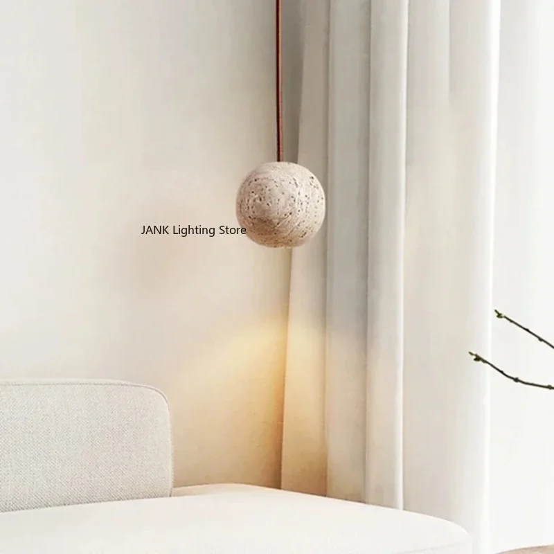 Nordic pietra naturale gialla stile Wabi Sabi comodino camera da letto sala da pranzo piccola luce rotonda illuminazione a sospensione creativa minimalista