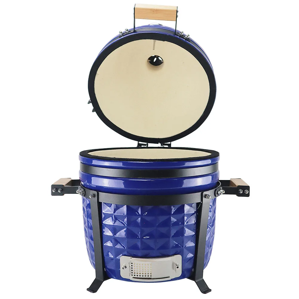 Garden Barbecue Table Top 15-Inch  Ceramic Kamado Charcoal Grill Porcelain Kamado Grill Outdoor Kitchen