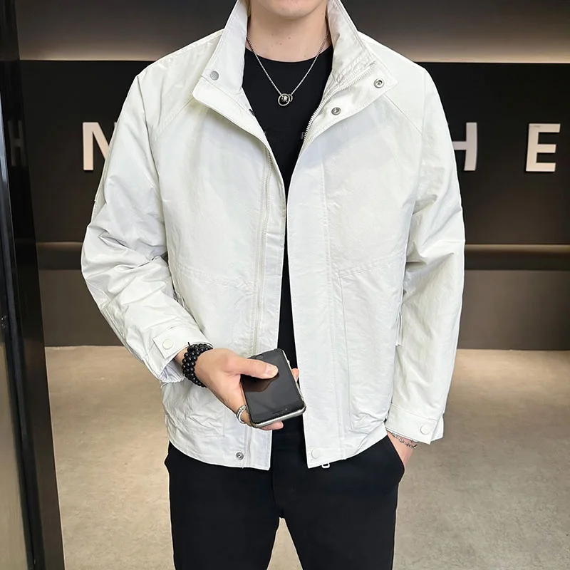 

Мужская повседневная модная куртка с воротником-стойкой, рабочая одежда, весенне-осенняя, приталенная, для спорта, из других материалов, 00%