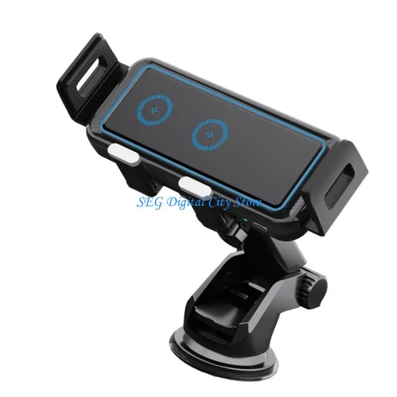 

U75B 15W Wireless Car Double Coil Auto-Clamping Dashboard Car Phone Holder Car Mount Multifunction Phone Holder