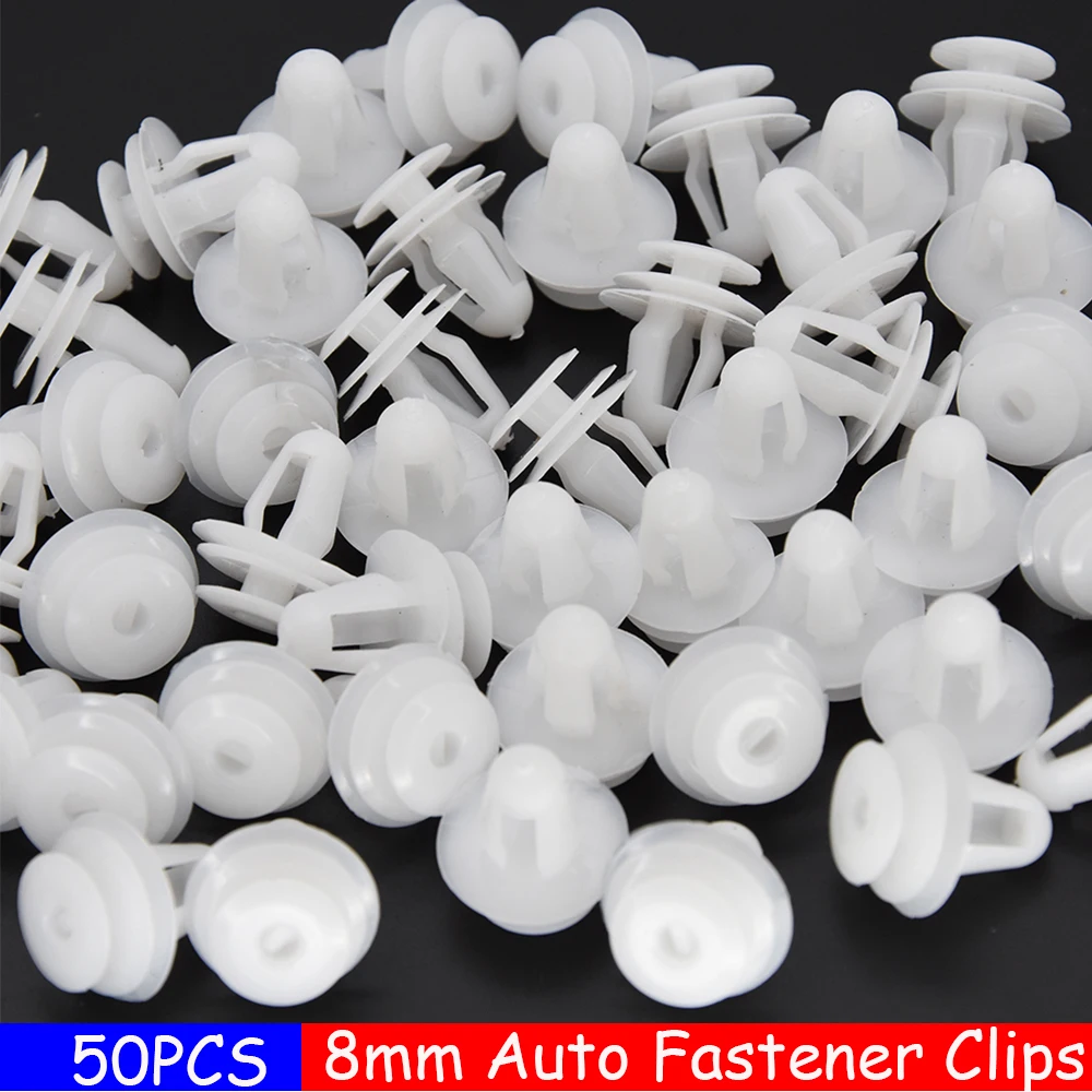 8mm Hole Car Fixed Rivet Retainer Plastic Rivets Fastener Push Clips 50pcs White Auto Bumper Fender Fastener Retainer Clips