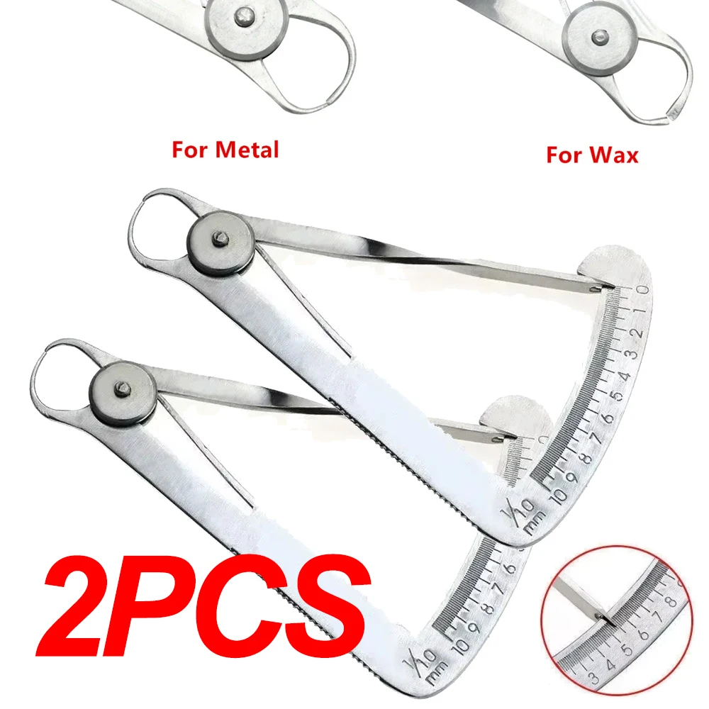 2Pcs Ruler Dental Gauge Caliper for Metal/wax Stainless Steel Dentist Metal/wax Thickness Measurement Ruler Tool Dentist Tools
