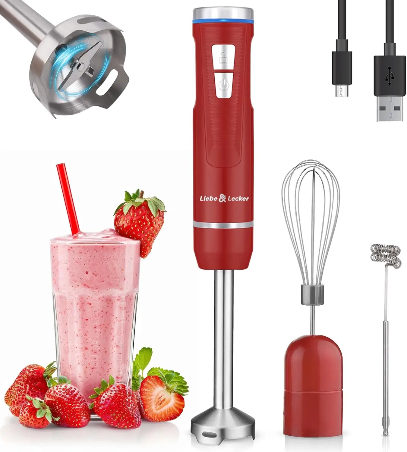 

Cordless Immersion Blender, 3-in-1 Handheld Blender with 8 Speeds, Whisk & Milk Frother for Smoothies, Soups