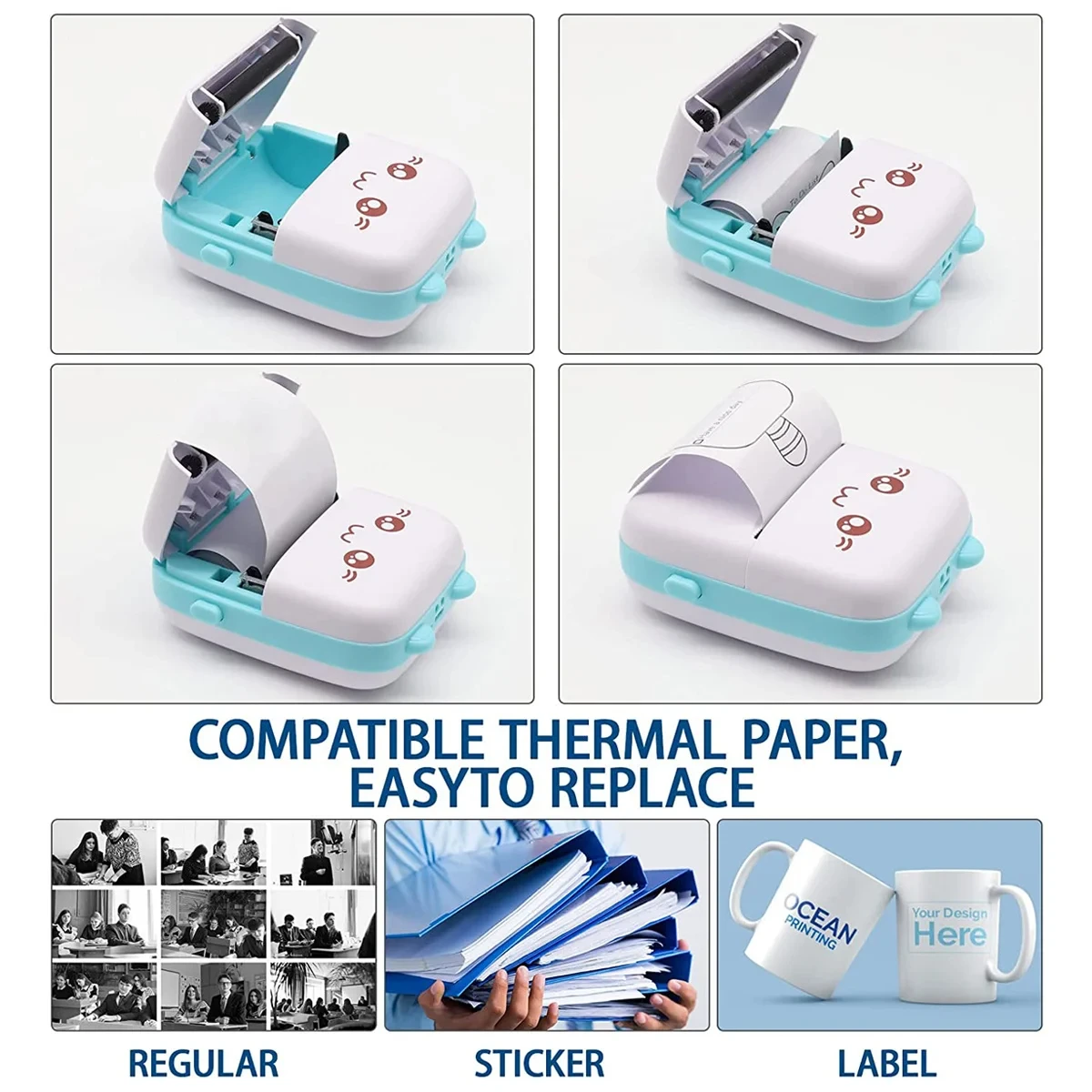 Thermal Printer Wireless Mini Pocket Printer BT Connection For Photos Receipts Notes Memo Label Portable Inkless Gift Printer