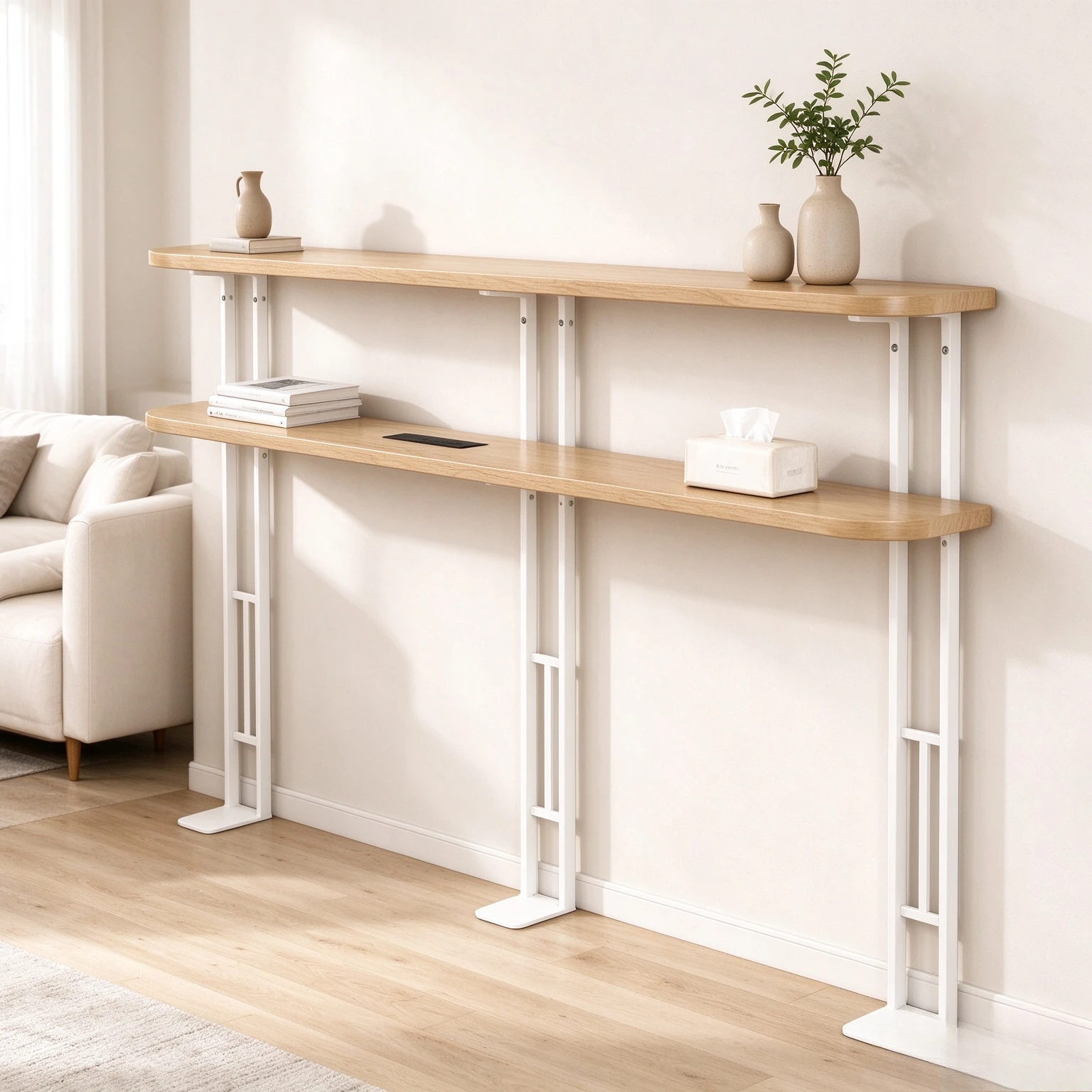Solid Wood Narrow Console Table, Sofa Back Shelf Bookcase and Gap Stand for Living Room, Entryway and Small Apartment Storage