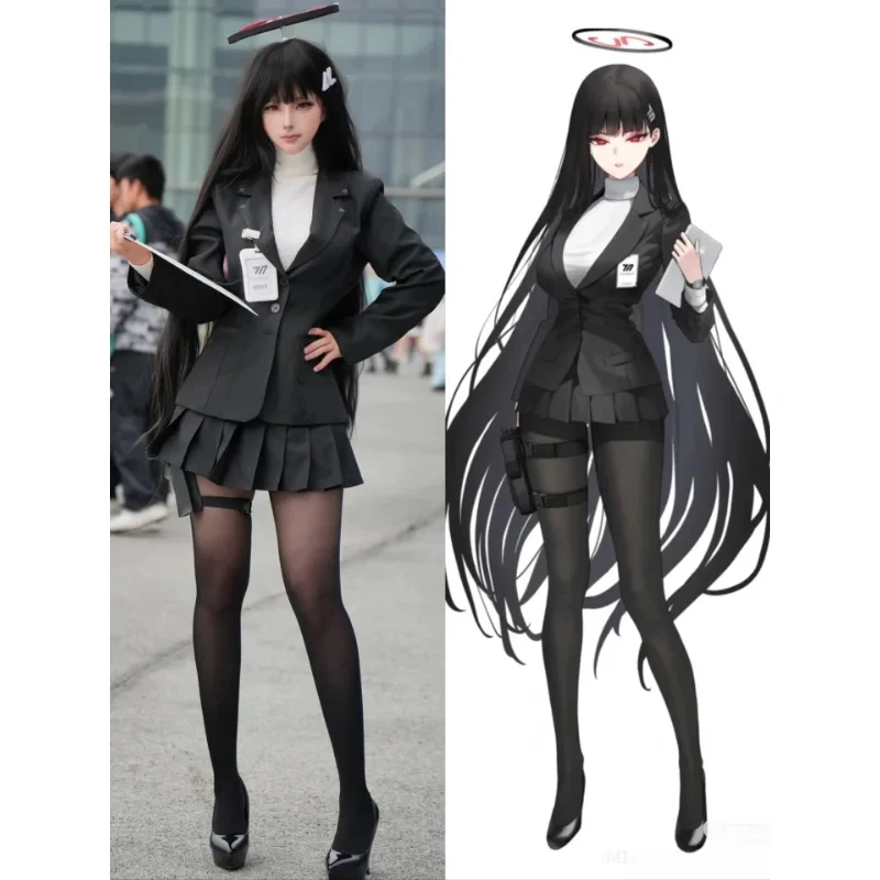 Euro 7 Cos Blue Archive Tsukatsuki Rio Cosplay Costume President Black Sexy Coat JK Sailor Uniform Dress ID Badge W 【【【2