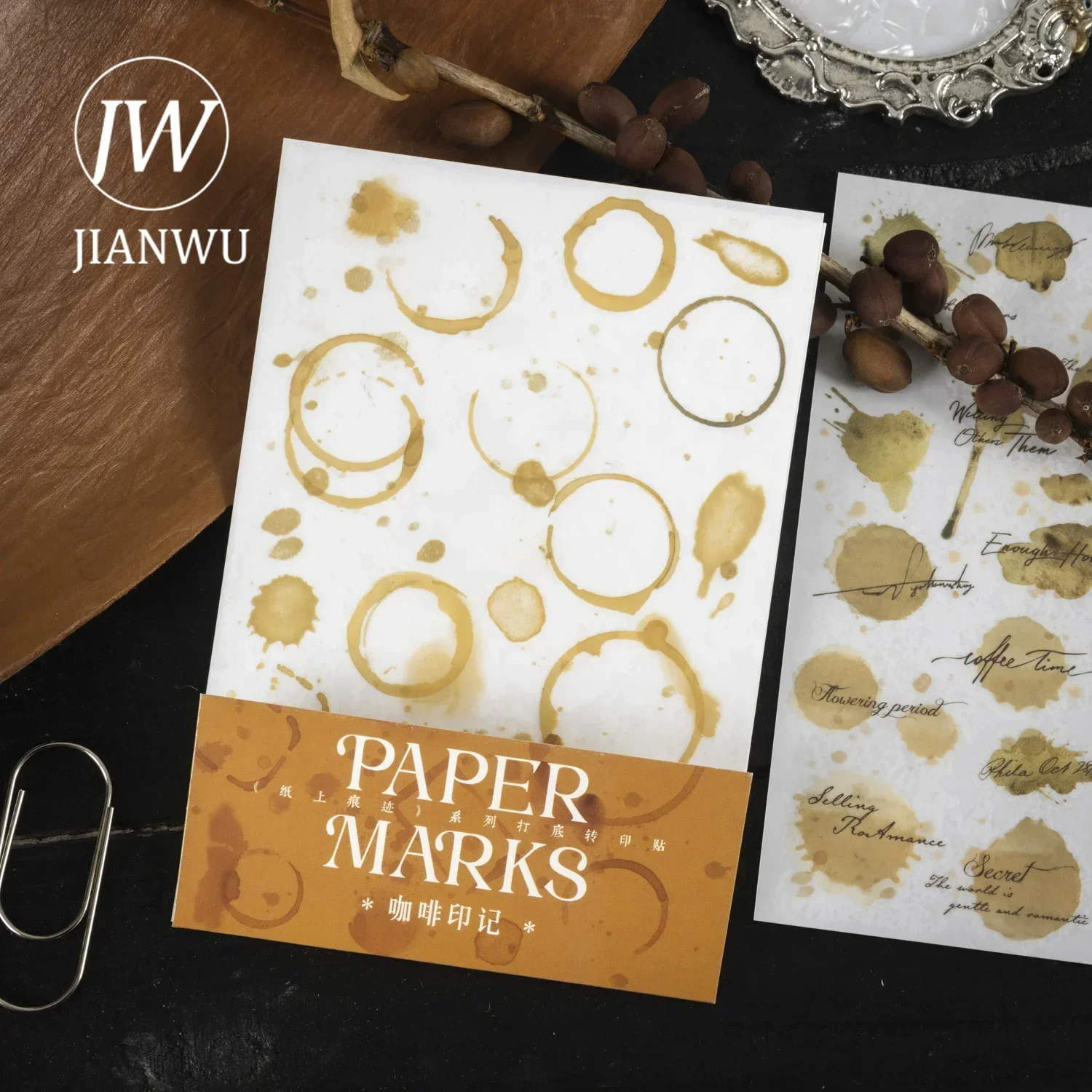 JIANWU Paper Marks Series Vintage Lace Smudge Label Material Collage PVC Transfer Sticker Creative DIY Journal Stationery