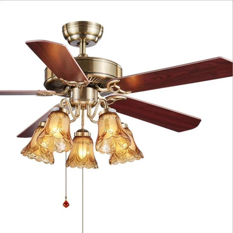 

European Restaurant Fan Pendant Lamp American Retro Ceiling Fan Light With Remotw Control E27 For Home Decro
