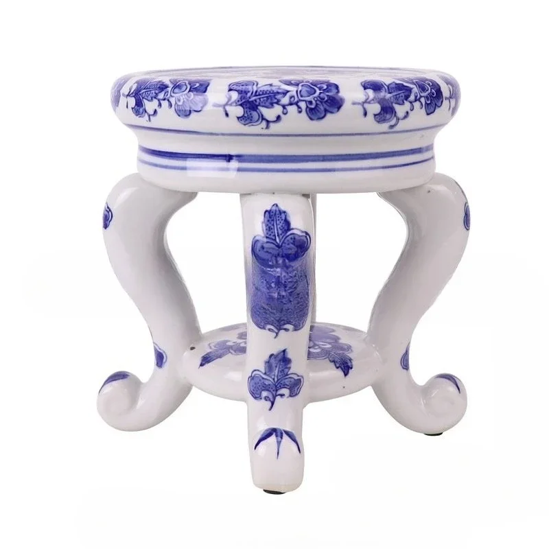Creative blue and white porcelain dressing stool, four-legged round stool, bathroom, courtyard, living room, blue and white