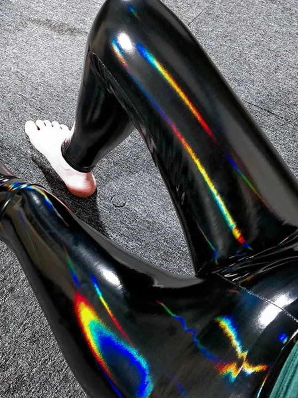Leggings in pelle brillante Colore specchio ini Pantaloni strato base Pantaloni lunghi Street Sle per donna Stagione primaverile Altro materiale