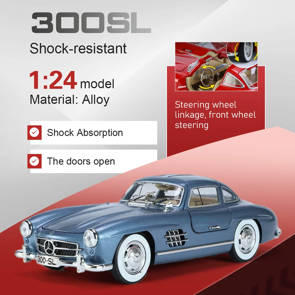 

1:24 Scale 300SL 500K Car Model Toy Doors Opened Pull Back Cars Shock Absorption Front Wheel Steer for Boyfriened Vocation Gift