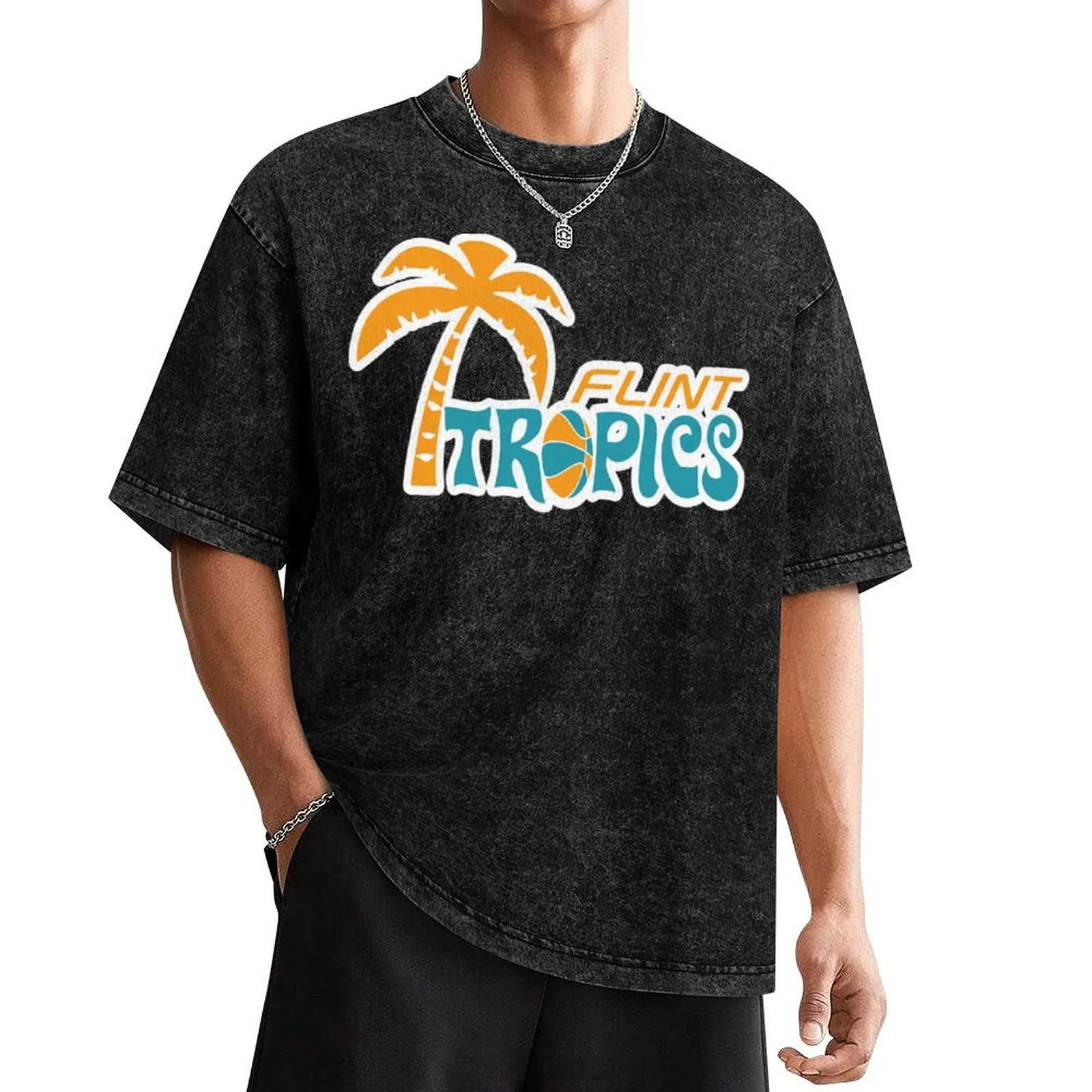 Flint Tropics Retro T-Shirt summer top basketball graphic tees boys animal print mens t shirts