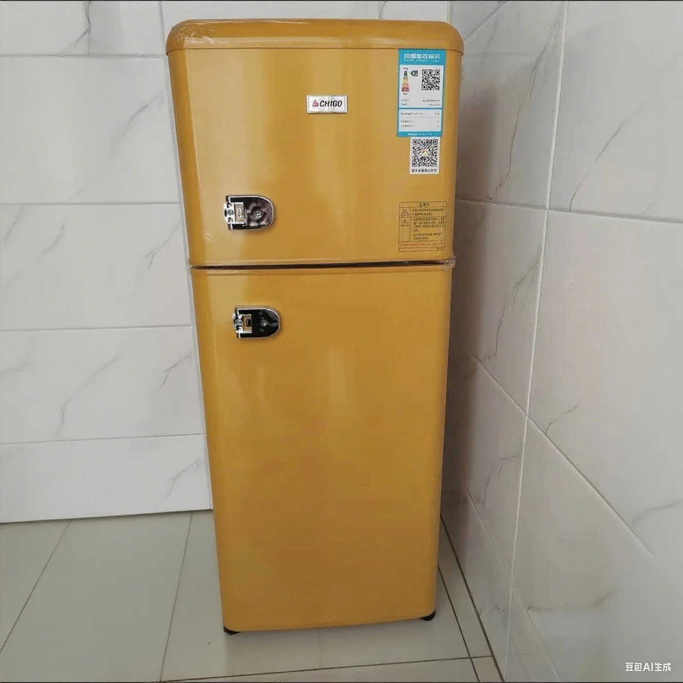 82L Double Door Refrigerator Retro Refrigerator Upright Freezer Bottom Refrigerator Top-freezer for Home Hotel Office Use