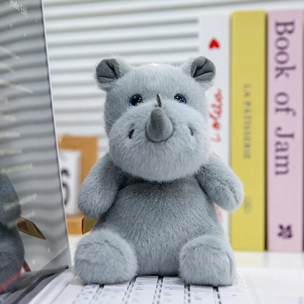 Mochila colgante almohadilla para la muñeca rinoceronte colgante Animal esponjoso rinoceronte suave comodidad rinoceronte fiestas de cumpleaños