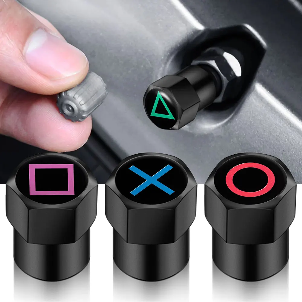 4PCS DIY Universal Game Button Design Car Accessories Wheel Tire Stem Valve Cap Tyre Air For Autos Truck Sticker Car Styling