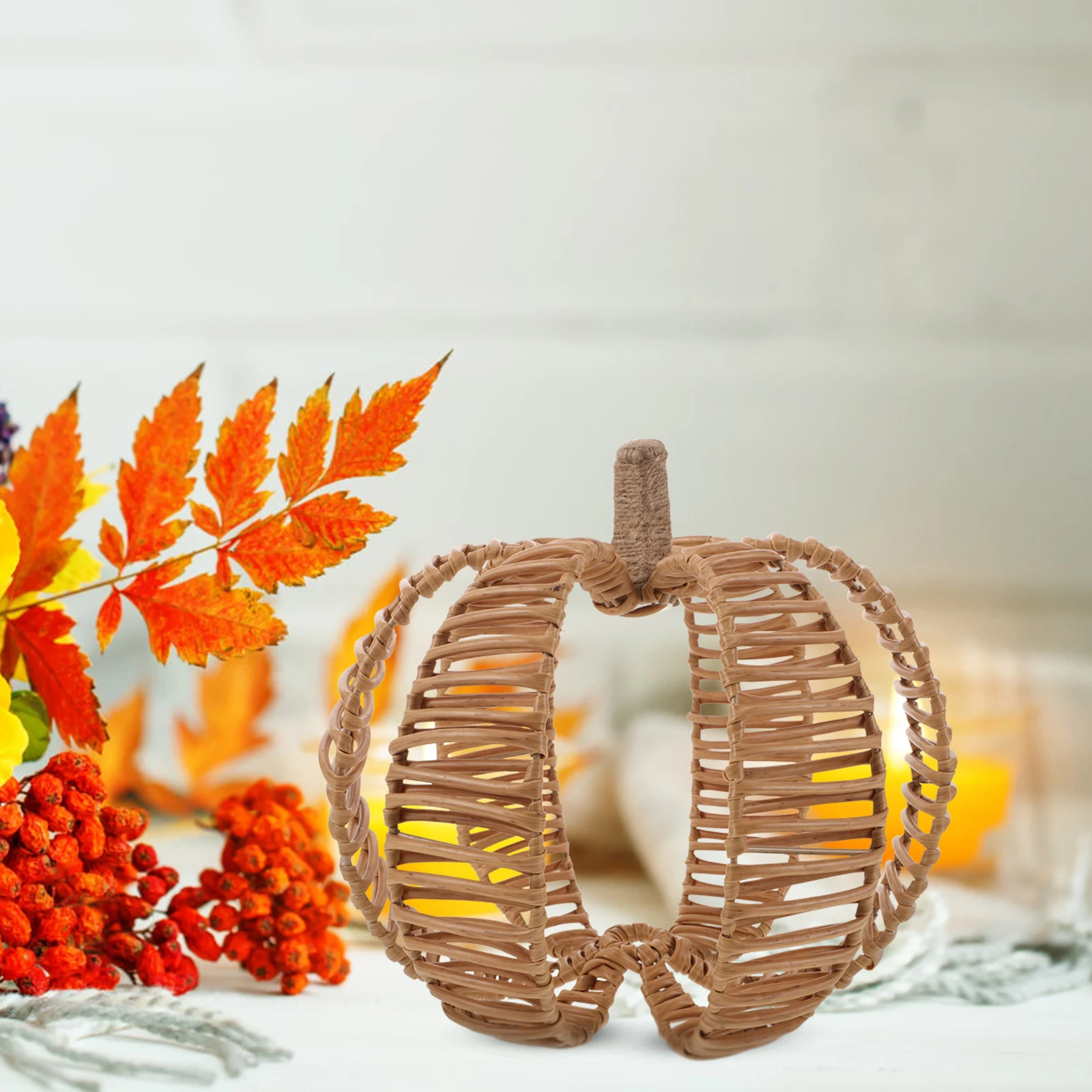 

Pumpkin Decoration Woven Adorn Festive Model Tabletop Decor Halloween Iron Plastic Frame Stylish Party nament