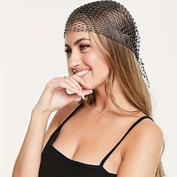 New European and American mesh hat, elastic fishing net hat, hot diamond elastic headband, personalized fishing net hat