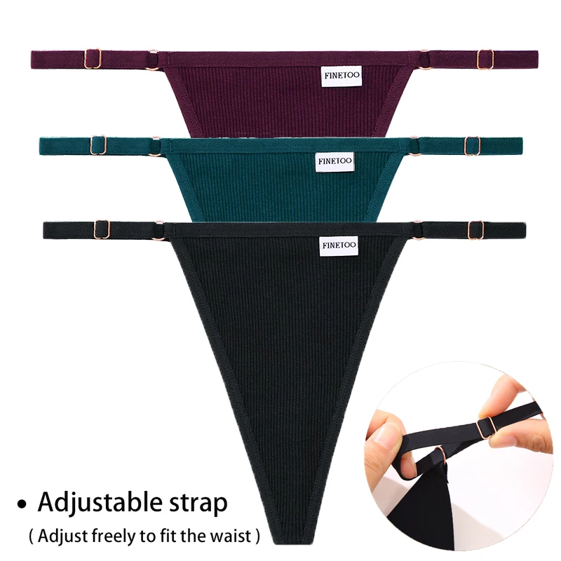 3PCS/Set Cotton Panties Women Thongs Seamless Adjustable Waist Thongs Woman FINETOO Sexy G-string Solid Color Female Lingerie