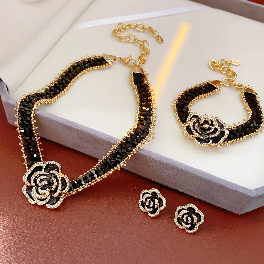 1/3 Pcs Luxurious Rhinestone Dripping Flower Bracelet Earrings Necklaces Exquisite High-end Anniversarie Jewelry Set Ornament N