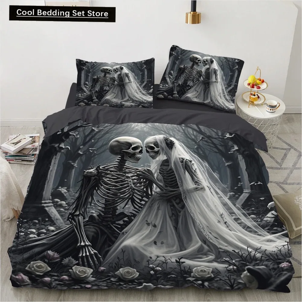 

Skull Wedding Cartoon Comforter Sets Bedding Set Double Queen King Twin Full Size Duvet Cover Set Kids Girls White Bed Linen