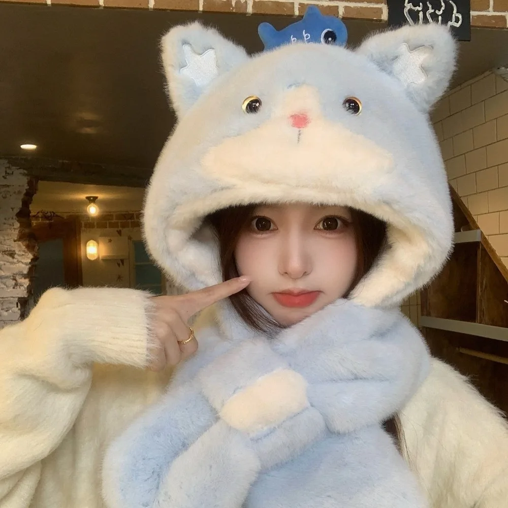 2 Piece Polyester Hat Scarf Set 56cm-60cm Head Circumference Ear Flap Thick Warm Trapper Hat Thick Insulation Warm Lining