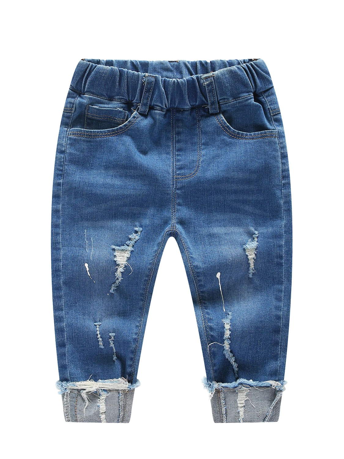 KIDSCOOL SPACE Baby Child Boys Ripped Hole Jeans Toddler Kids Elastic Waist Distressed Denim Pants