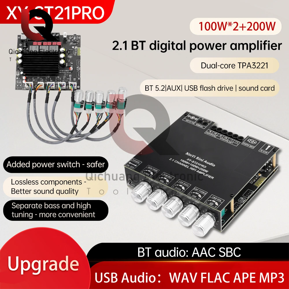 XY-ST21 PRO DC12-30V Bluetooth 5.2 Subwoofer Amplifier Board 100W*2+200W 2.1 Channel Power Audio Stereo Bass AMP TPA3221