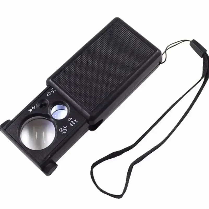 Portable Handheld Magnifying Glass 30X 60X With UV Light And 12 LED For Jewelry Watch Repair Currency Inspection Reading