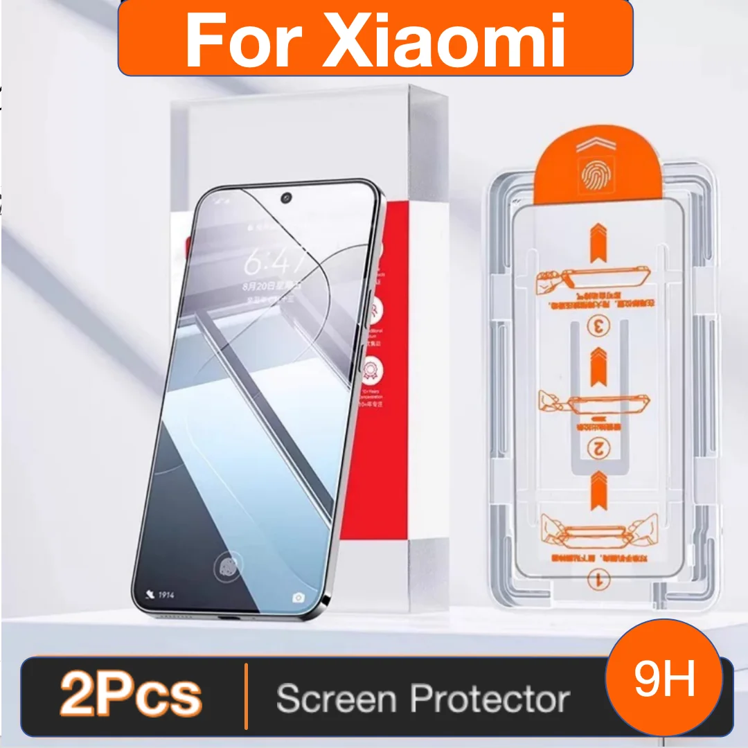 2 stücke FÜR XIAOMI 14 13 12t 10 9 9t 10t 11i Pro Lite CC9 X3 T Temperen glas Screen Protector Einfach Installieren Auto-Staub Entfernung Kit