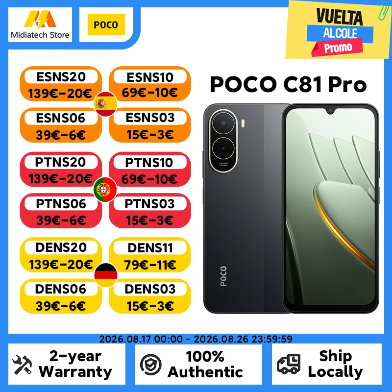 Versión Global del Teléfono Inteligente POCO C81 Pro, Batería de 6000 mAh (típi…