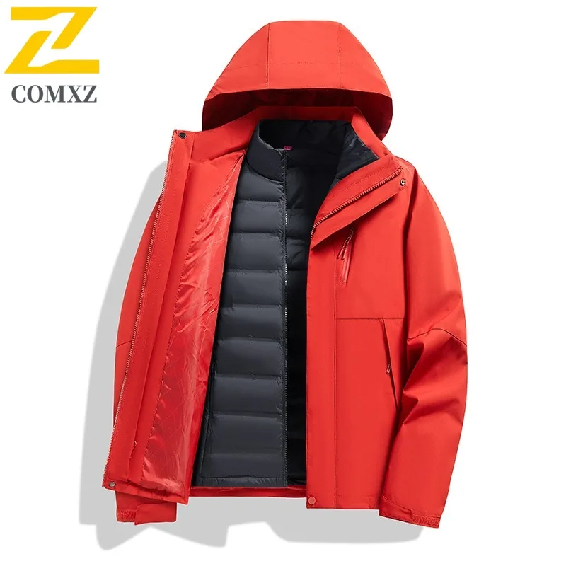 COMXZ Men Down Jacket Solid Color Waterproof Windproof Trekking Cotton Padded Jacket Travel Functional Outdoor Winter Padding