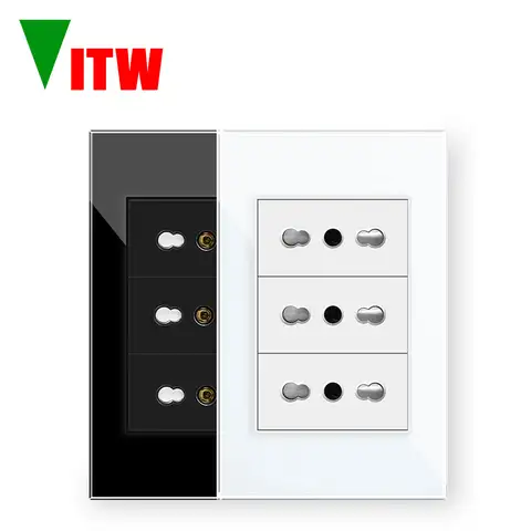 Vitw 120mm * 72mm Italian standard wall socket, three embedded 16A charging sockets, glass panel Chilean power socket AC110-250V