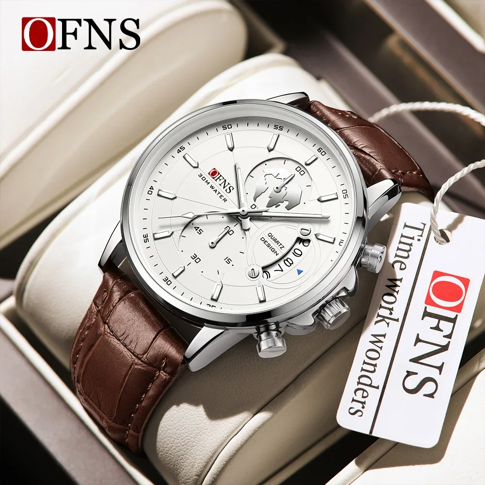 

OFNS Top Brand 7110 Fashionable Luxury Men's Quartz Watch Waterproof Luminous Calendar Belt Men's Quartz Watch 2024