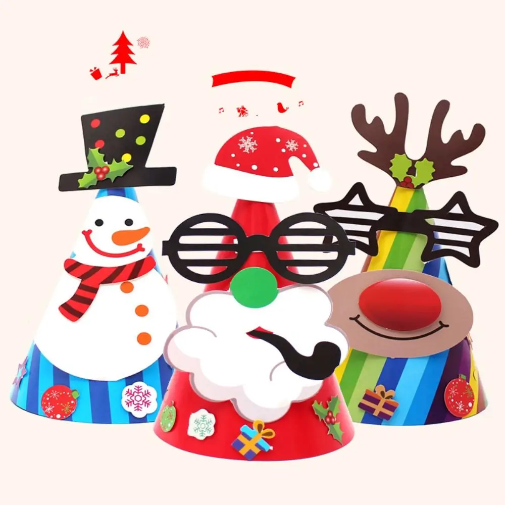 Paper Handmade Santa Hat Kriss Kringle Santa Claus Kids Xmas Arts Hats Father Christmas Snowman Kriss Kringle Hat Toddlers