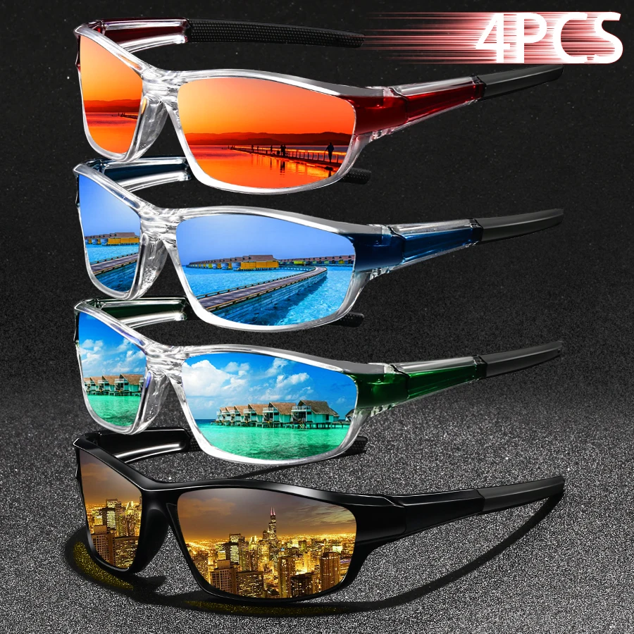 

4 PCS Fashion Rectangle Men Women Fishing Driving Cycling Sports Men Women Running Mountaineering protectectiv Glasses