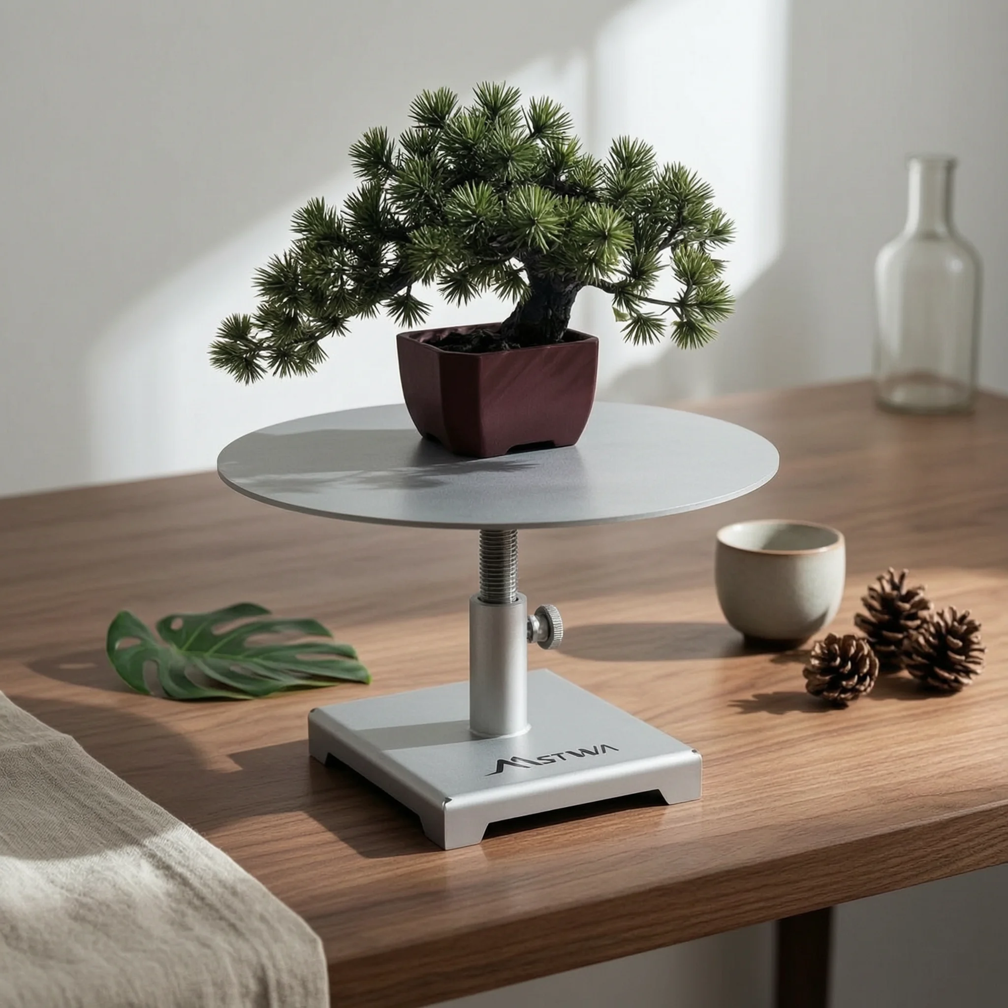 Adjustable Turntable Display Stand for Bonsai with Smooth 360 Degree Rotation for Creative Tabletop Work