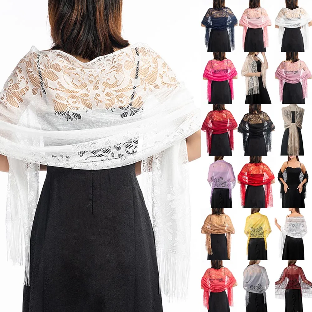 

Wedding Wrap Shawl Women Lace Shawl Scarf Tulle Lace Sheer Party Evening Long Shawl Scarf Tassels Proms Wedding Shawl