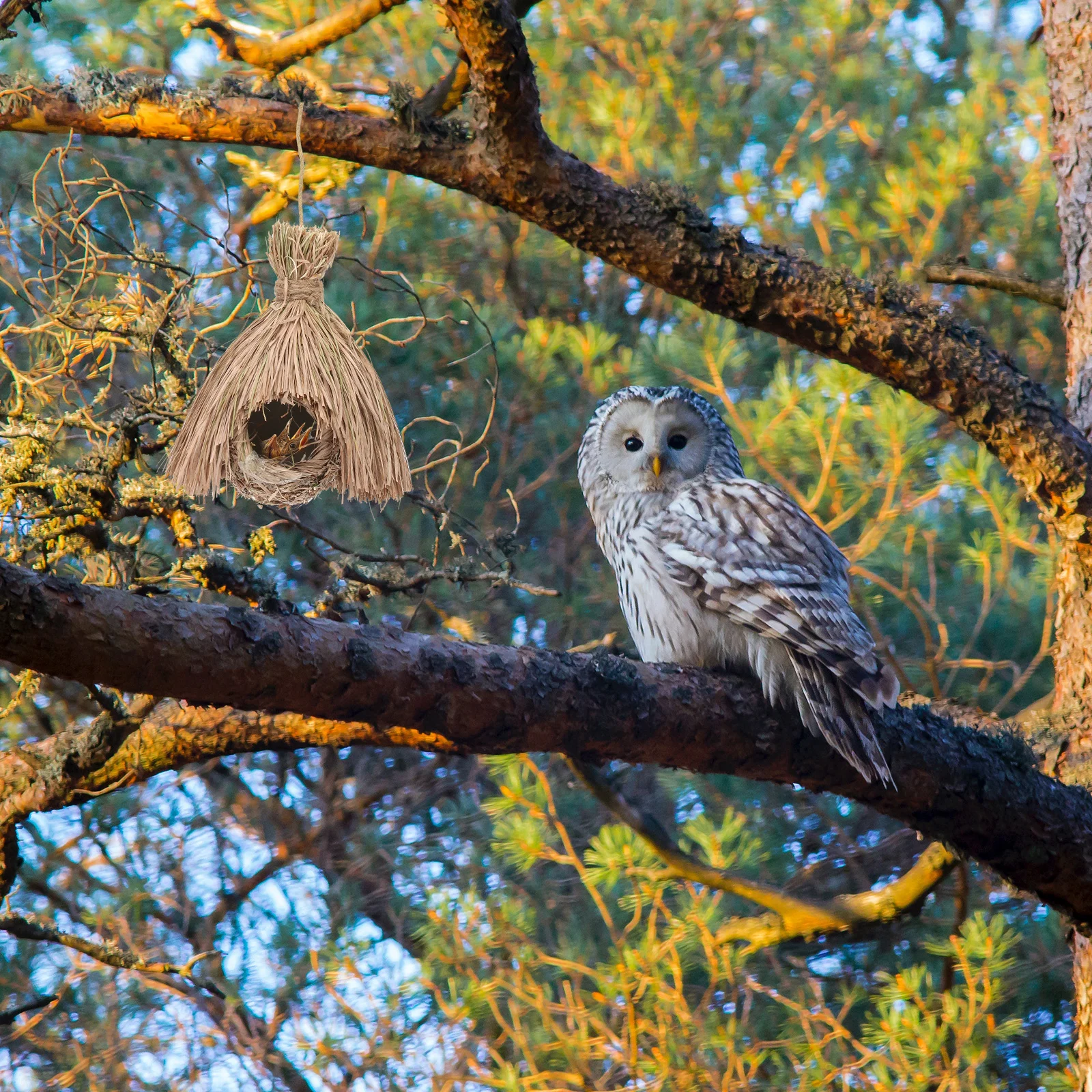 

1pc Hanging Bird Nest Breeding Houses Straw Shelters Durable Wooden Cages Parakeets Nesting Winter Homes Easy Install Practical