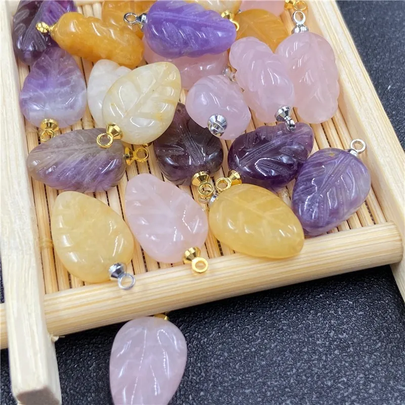 Natural GemStone Crystal bead Opal Charm leaves Pendants Amulet slice Energy Stone Mineral Citrine Tourmaline Fluorite Malachite