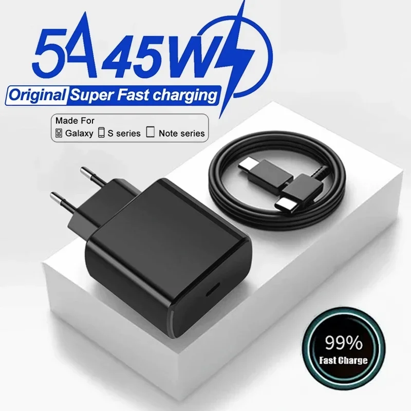 45W 5A PD USB-C Fast Charger for Samsung S22 S23 S24 Note 20 A14 A15 A25 A53 A54 Z Flip 3 4 5 6 Type C Super Quick Charge Cable