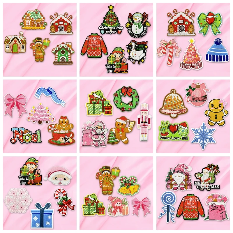 

5Pcs/Set Merry Christmas Iron On Patches For Clothing Sweater Santa Claus Decorations Embroidered Patch Carnival DIY Gift Badges