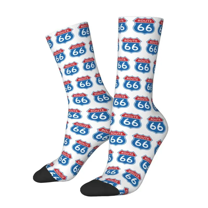 Cute Printed Route 66 Socks for Women Men Stretchy Summer Autumn Winter Americas Highway Crew Socks